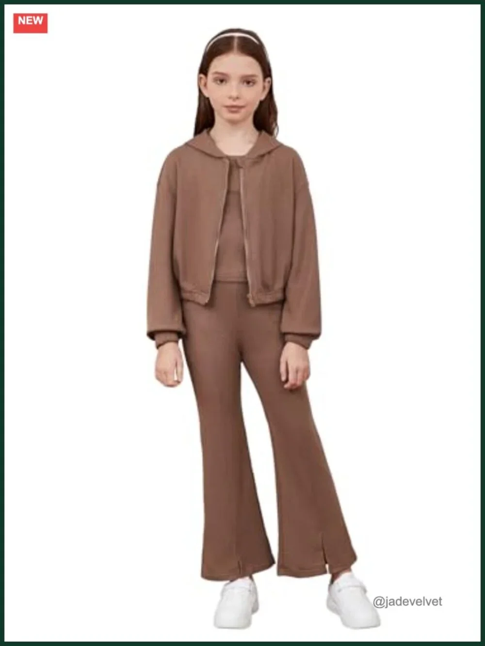 Girls Long Sleeve Hoodie Tank Split Flare Pants Set 3 Piece Outfit